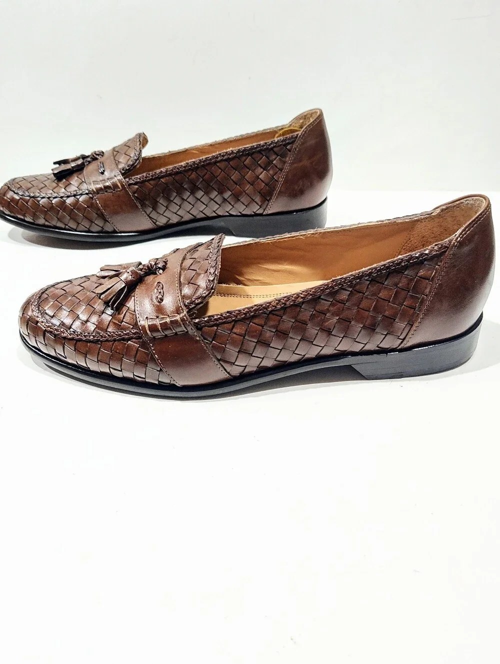 Zelli Riviera Woven Calfskin Tassel Dress Loafers Brown Men's 13 M Made in Italy